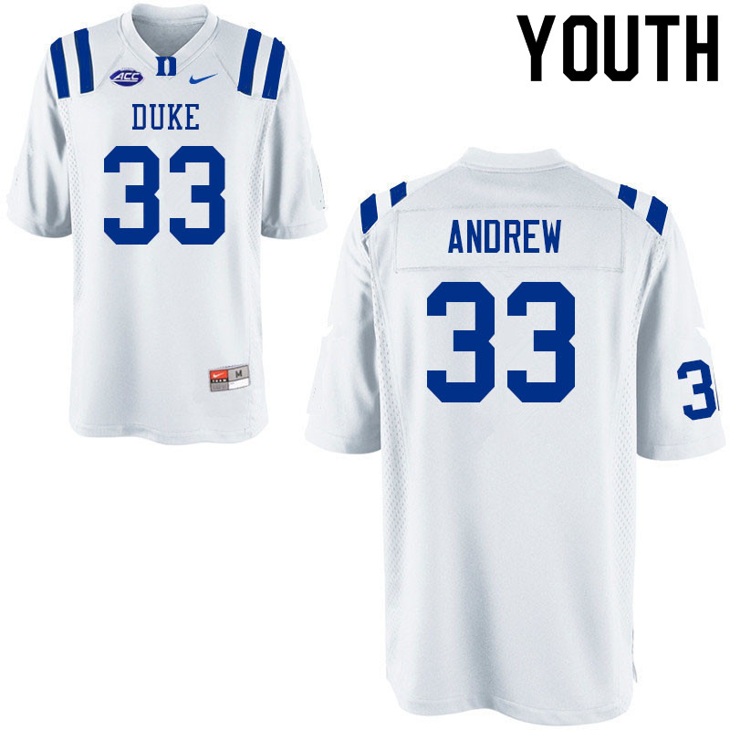 Youth #33 Dawson Andrew Duke Blue Devils College Football Jerseys Sale-White - Click Image to Close